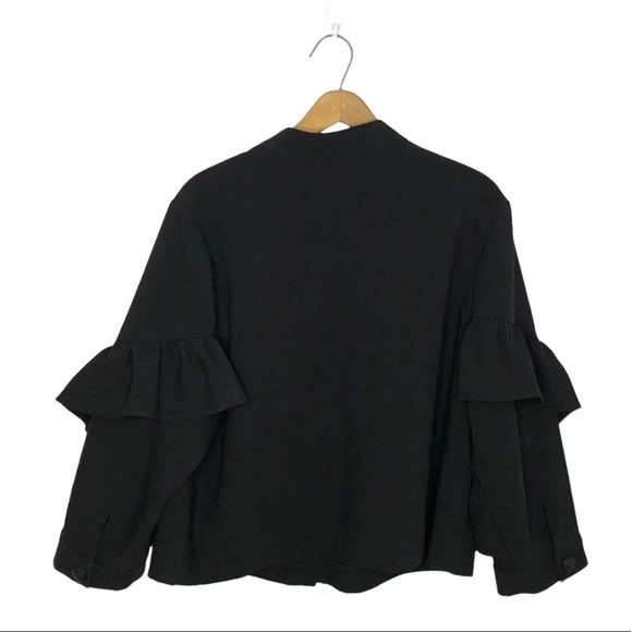 Rachel Roy Black Ruffle Sleeve Boxy Goth Button Down Jacket - Picture 6 of 11
